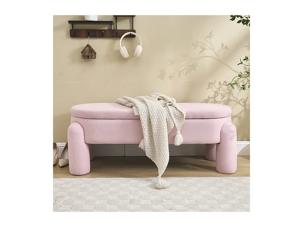 Banc rangement antidérapant chambre entrée salon chenille bois massif rose