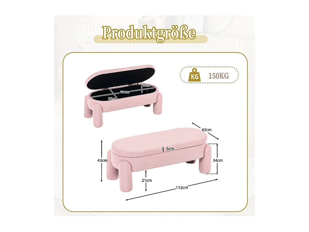 Banc rangement antidérapant chambre entrée salon chenille bois massif rose