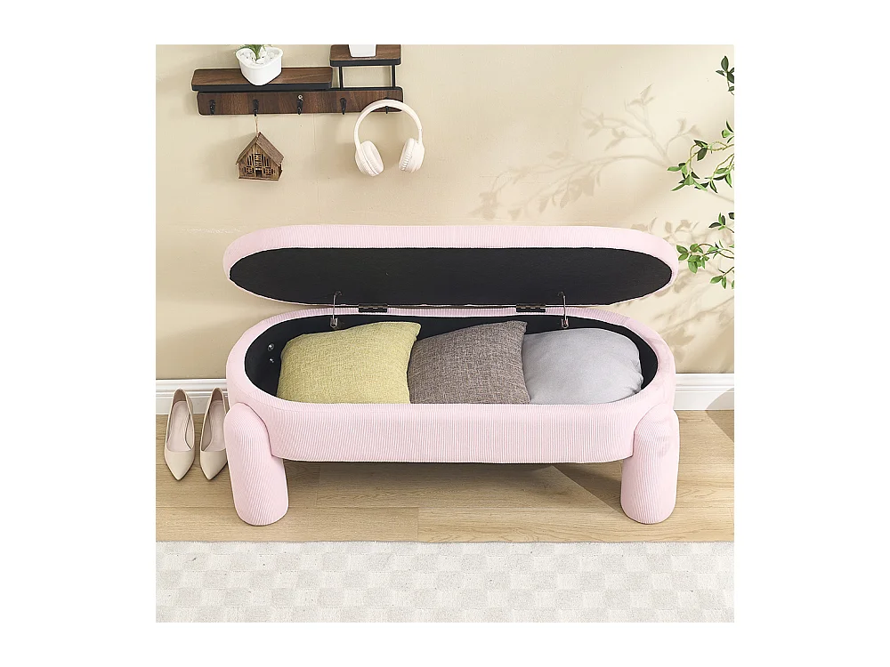 Banc rangement antidérapant chambre entrée salon chenille bois massif rose