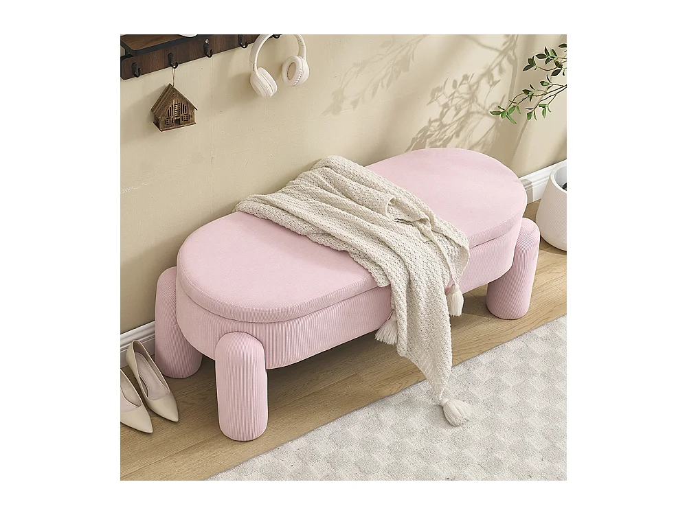 Banc rangement antidérapant chambre entrée salon chenille bois massif rose