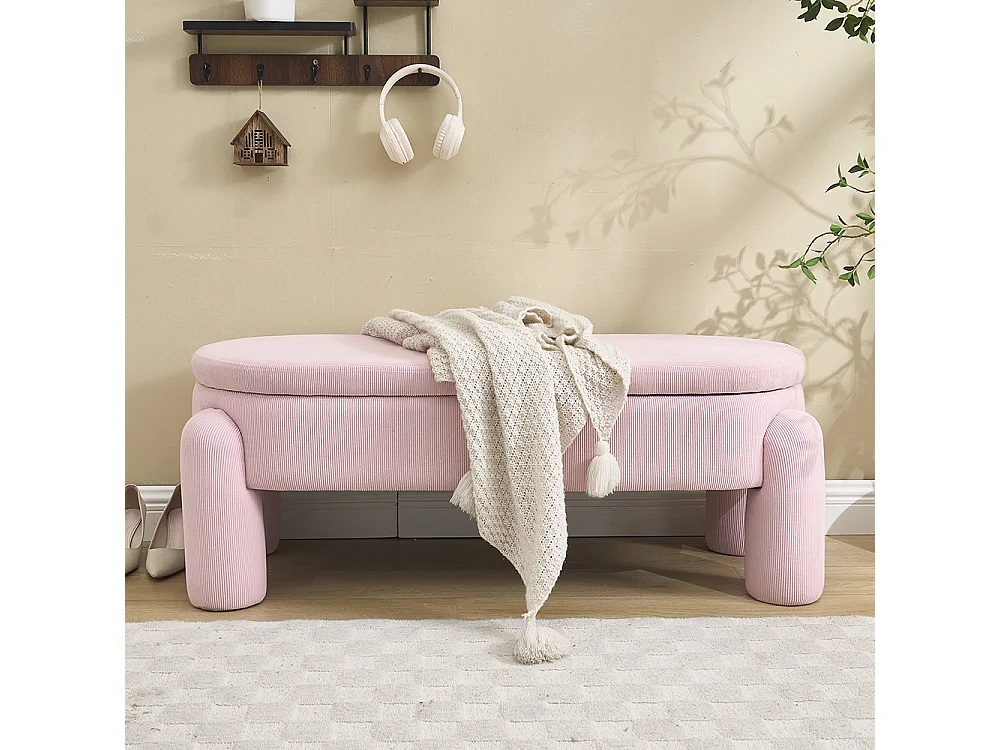 Banc rangement antidérapant chambre entrée salon chenille bois massif rose