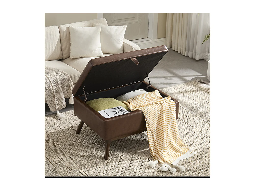 Banc carré milieu siècle rangement salon entrée salle familiale table basse repose pieds marron