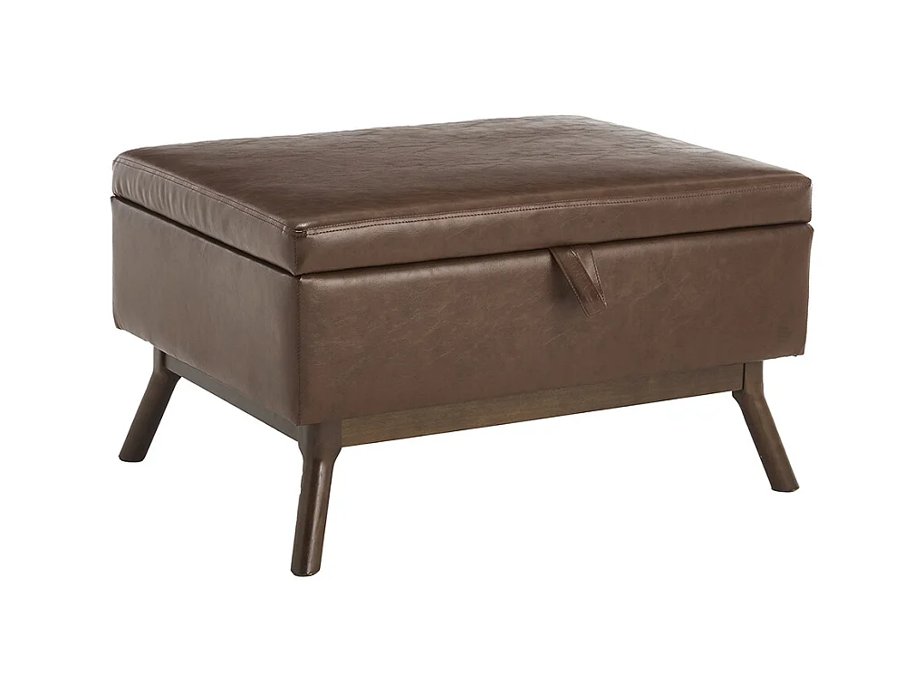 Banc carré milieu siècle rangement salon entrée salle familiale table basse repose pieds marron