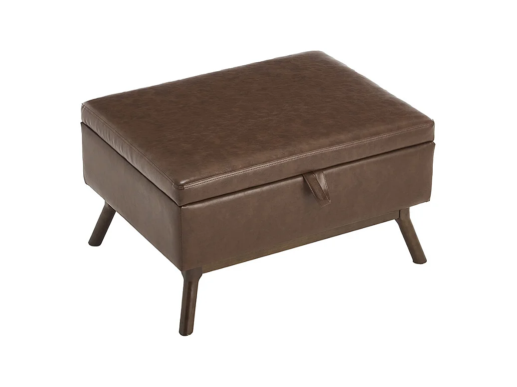 Banc carré milieu siècle rangement salon entrée salle familiale table basse repose pieds marron