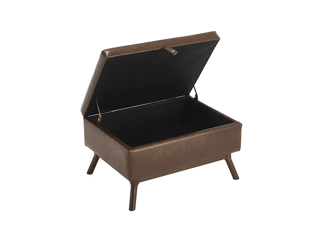 Banc carré milieu siècle rangement salon entrée salle familiale table basse repose pieds marron