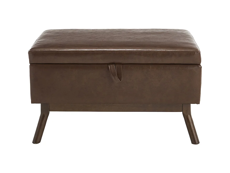 Banc carré milieu siècle rangement salon entrée salle familiale table basse repose pieds marron