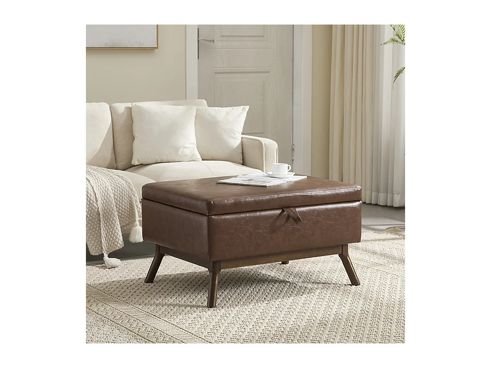 Banc carré milieu siècle rangement salon entrée salle familiale table basse repose pieds marron