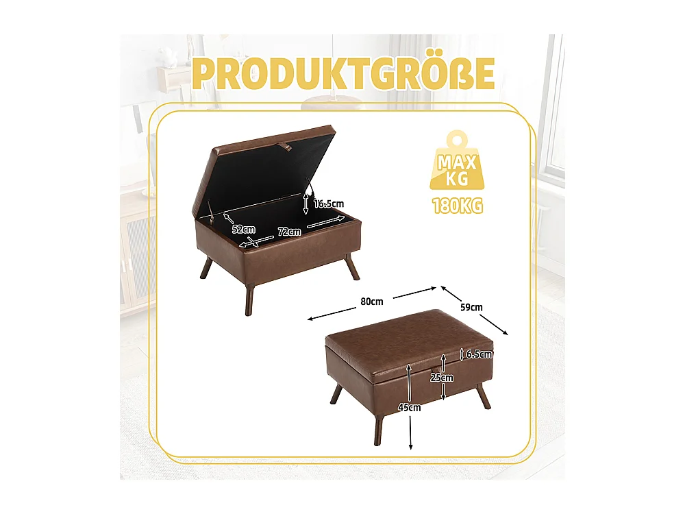 Banc carré milieu siècle rangement salon entrée salle familiale table basse repose pieds marron