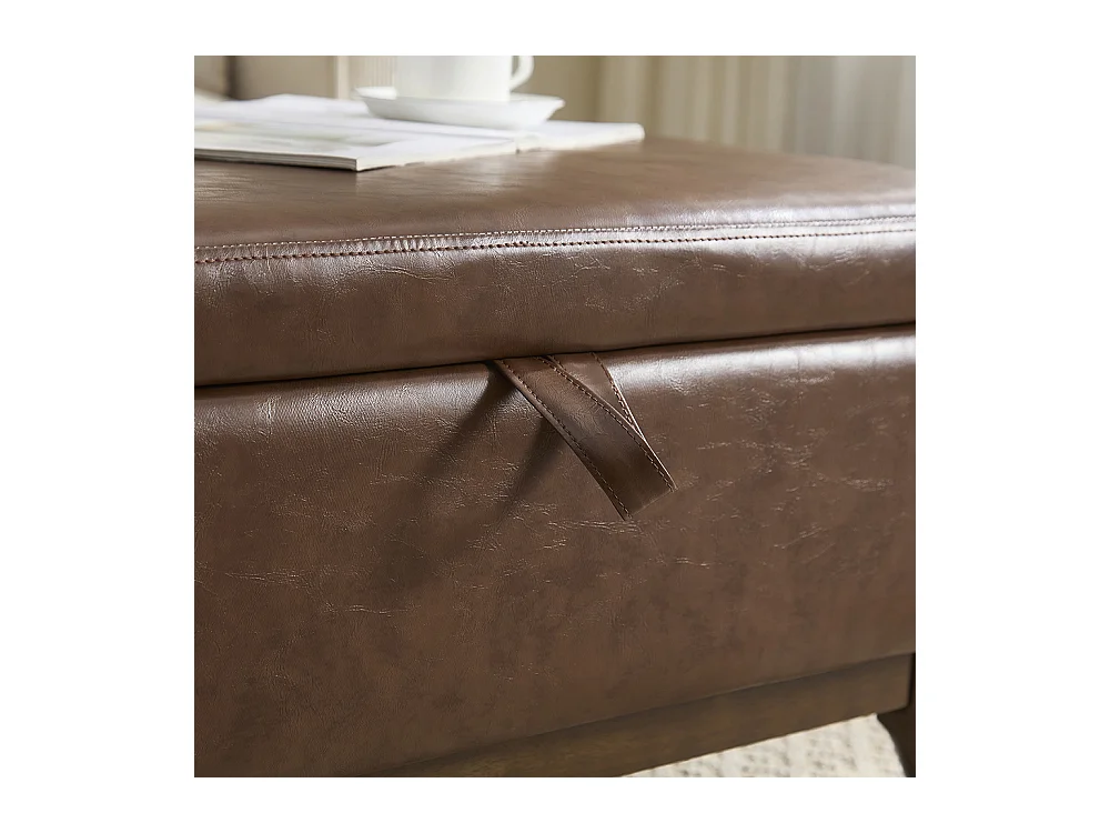 Banc carré milieu siècle rangement salon entrée salle familiale table basse repose pieds marron