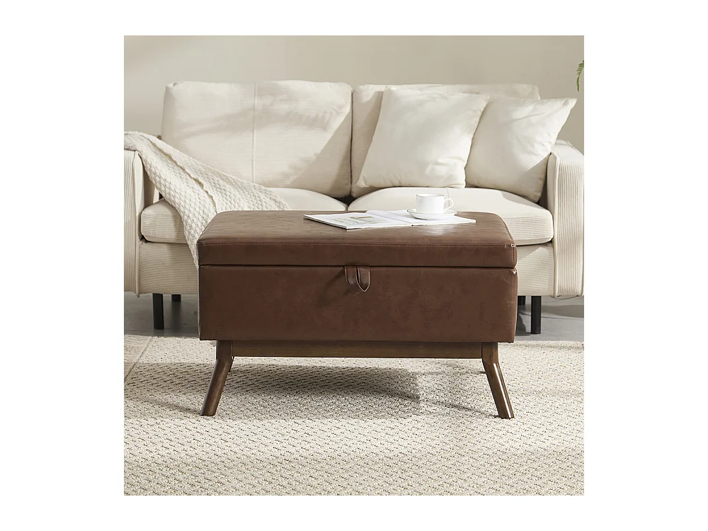 Banc carré milieu siècle rangement salon entrée salle familiale table basse repose pieds marron