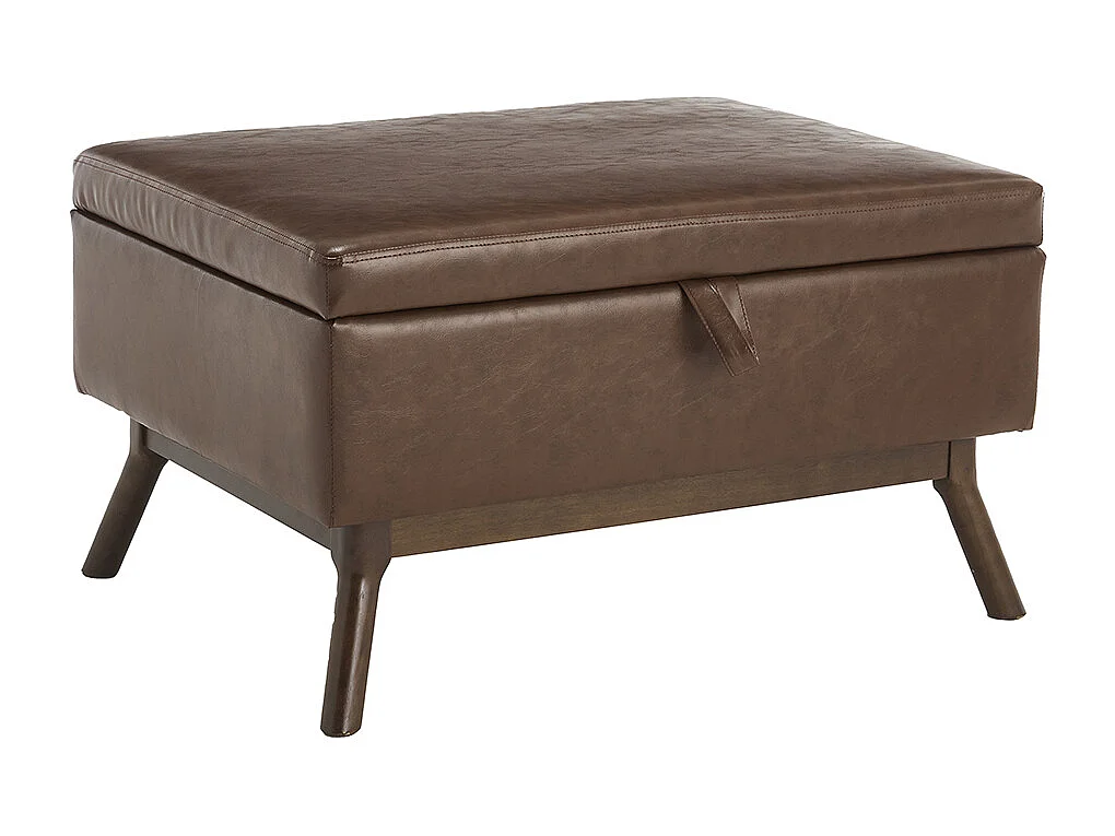 Banc carré milieu siècle rangement salon entrée salle familiale table basse repose pieds marron