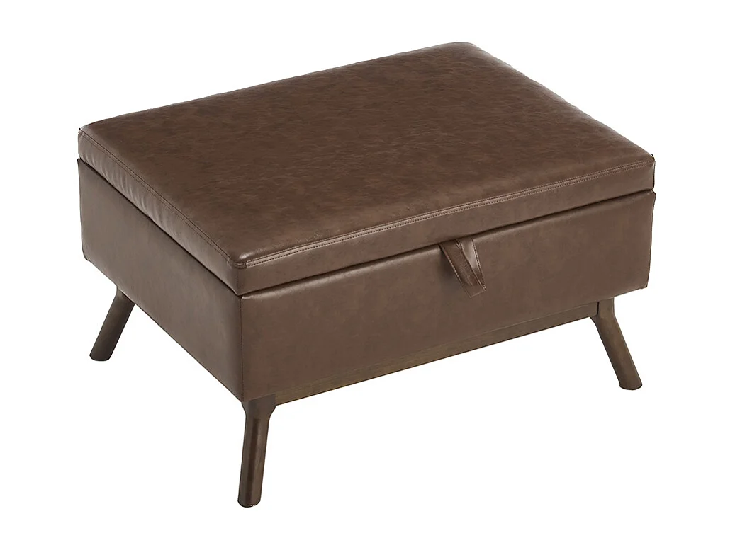 Banc carré milieu siècle rangement salon entrée salle familiale table basse repose pieds marron