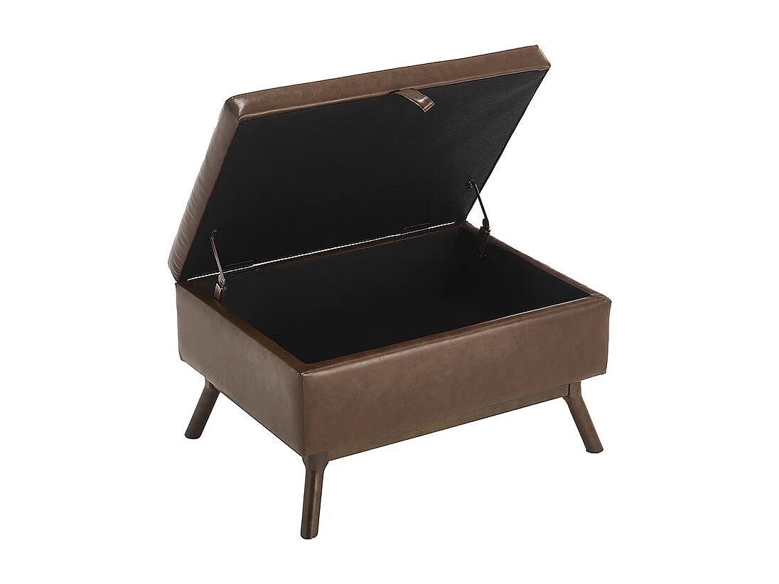 Banc carré milieu siècle rangement salon entrée salle familiale table basse repose pieds marron