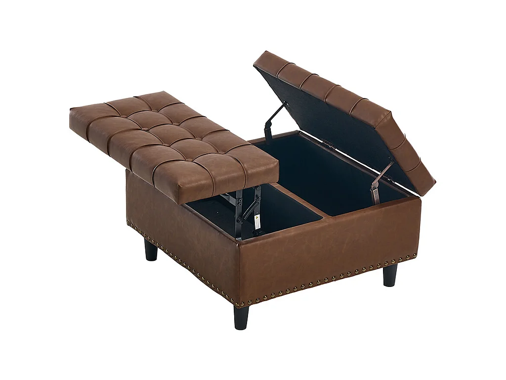 Banc rangement carré relevable grand capacité salon chambre bureau PU marron