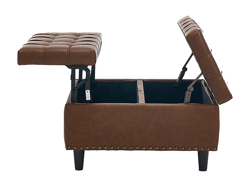 Banc rangement carré relevable grand capacité salon chambre bureau PU marron