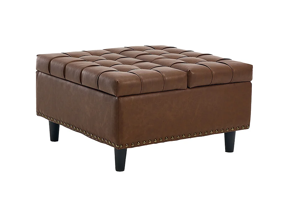 Banc rangement carré relevable grand capacité salon chambre bureau PU marron