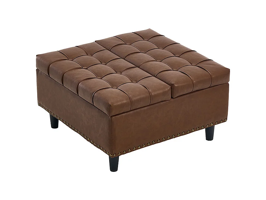 Banc rangement carré relevable grand capacité salon chambre bureau PU marron