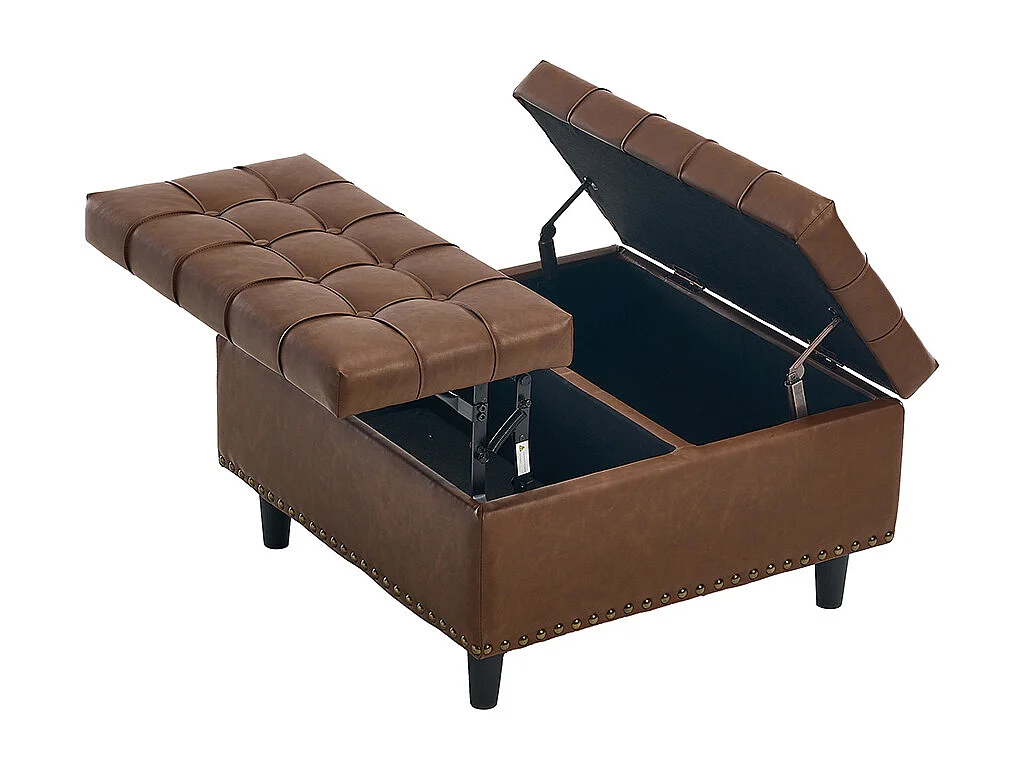 Banc rangement carré relevable grand capacité salon chambre bureau PU marron