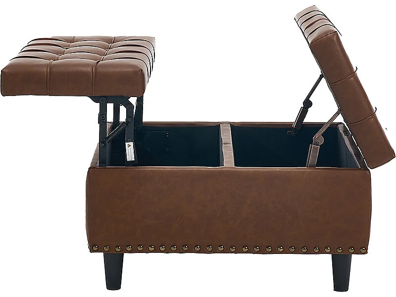 Banc rangement carré relevable grand capacité salon chambre bureau PU marron