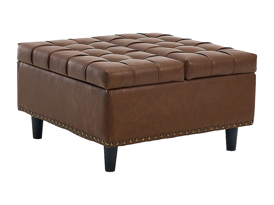 Banc rangement carré relevable grand capacité salon chambre bureau PU marron