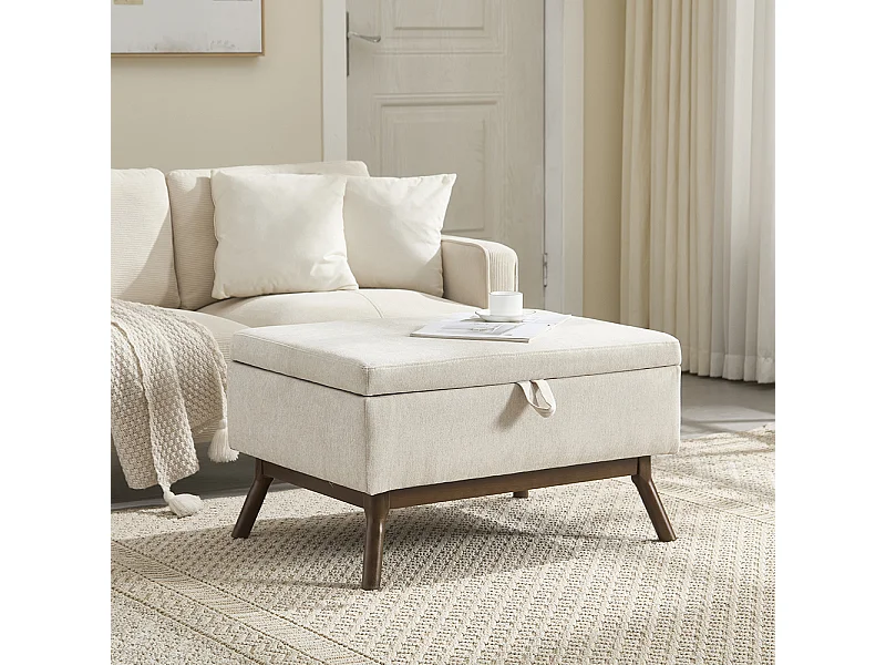 Banc carré milieu siècle rangement salon entrée salle familiale table basse repose pieds beige