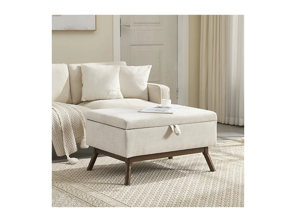 Banc carré milieu siècle rangement salon entrée salle familiale table basse repose pieds beige