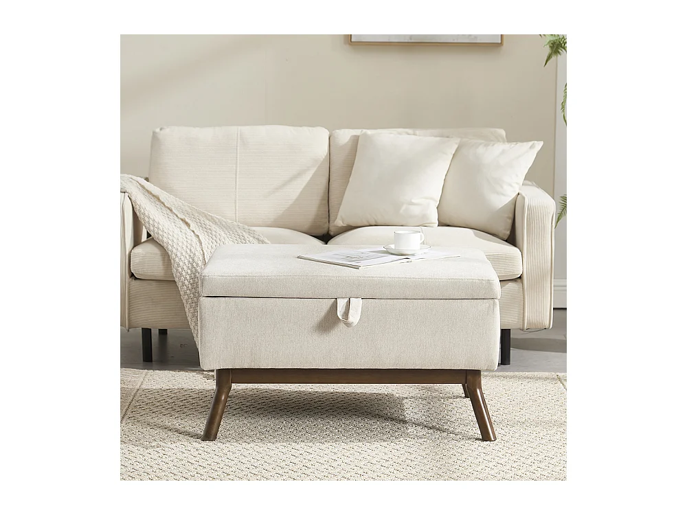 Banc carré milieu siècle rangement salon entrée salle familiale table basse repose pieds beige