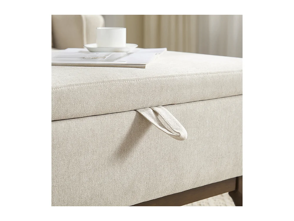 Banc carré milieu siècle rangement salon entrée salle familiale table basse repose pieds beige