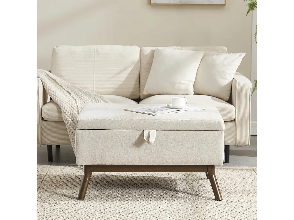 Banc carré milieu siècle rangement salon entrée salle familiale table basse repose pieds beige