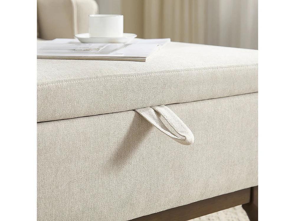 Banc carré milieu siècle rangement salon entrée salle familiale table basse repose pieds beige