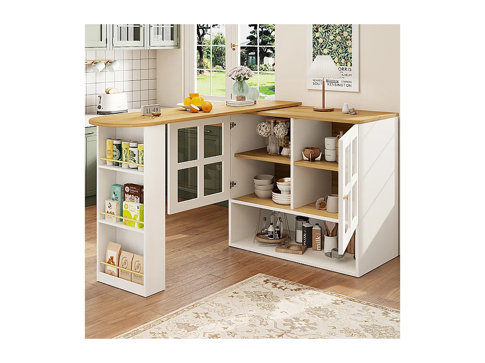 Buffet cuisine pivotant 360 blanc moderne 5 rangements étagère snacks meuble salon chambre salle à manger multifonction