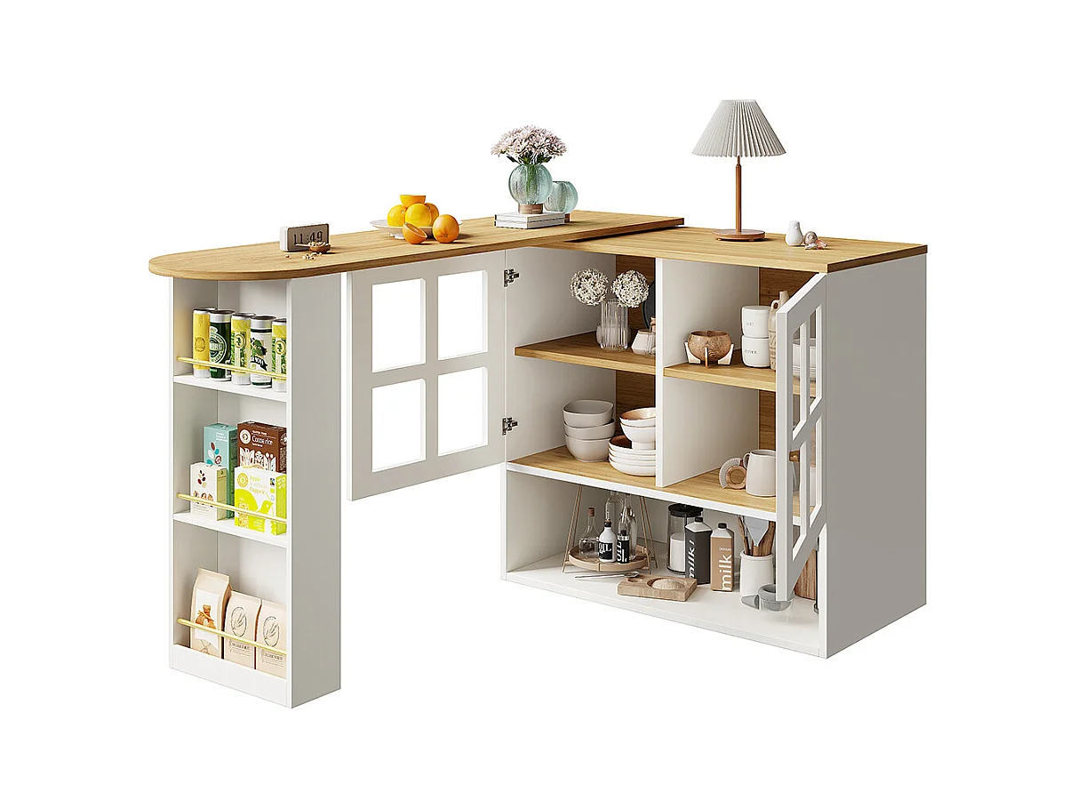 Buffet cuisine pivotant 360 blanc moderne 5 rangements étagère snacks meuble salon chambre salle à manger multifonction