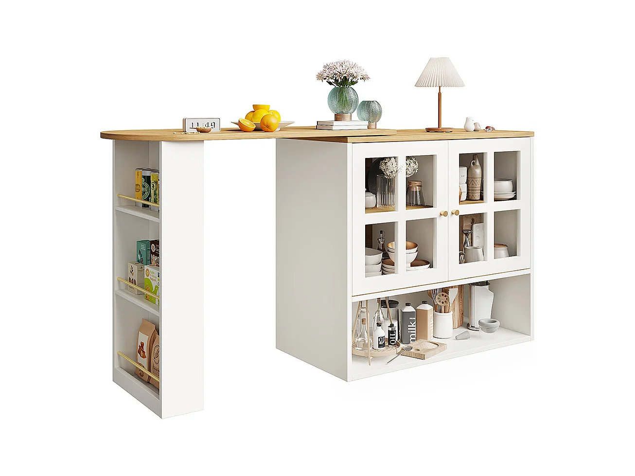 Buffet cuisine pivotant 360 blanc moderne 5 rangements étagère snacks meuble salon chambre salle à manger multifonction