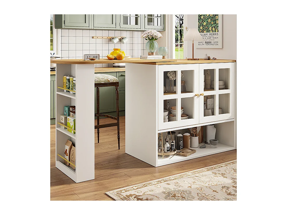 Buffet cuisine pivotant 360 blanc moderne 5 rangements étagère snacks meuble salon chambre salle à manger multifonction