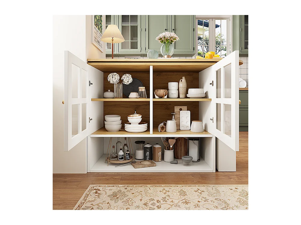 Buffet cuisine pivotant 360 blanc moderne 5 rangements étagère snacks meuble salon chambre salle à manger multifonction