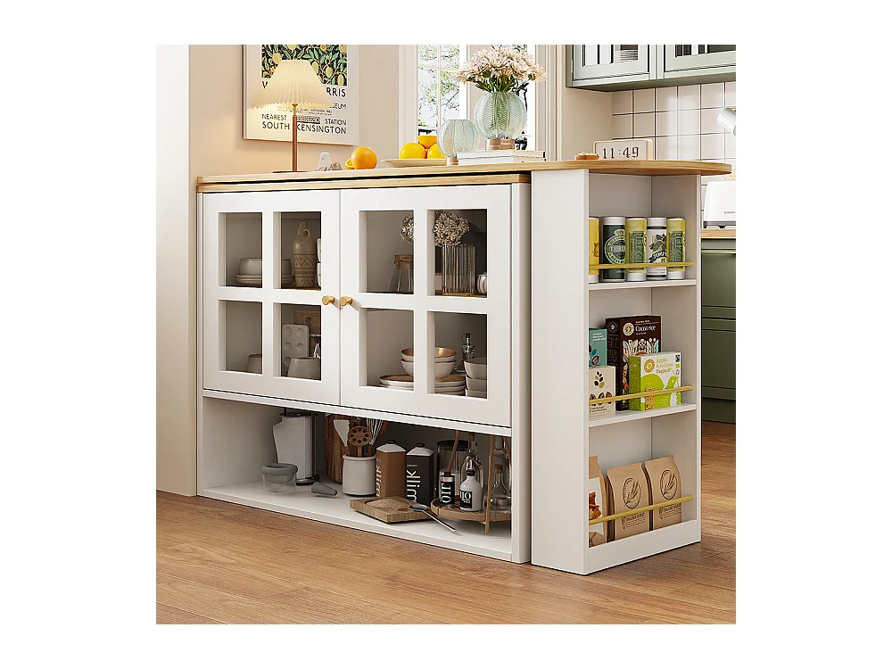 Buffet cuisine pivotant 360 blanc moderne 5 rangements étagère snacks meuble salon chambre salle à manger multifonction