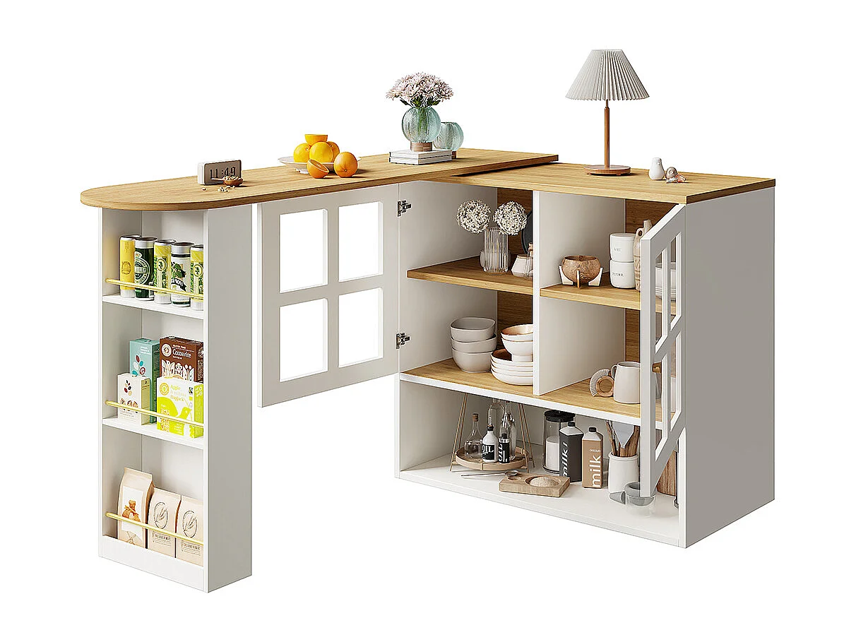 Buffet cuisine pivotant 360 blanc moderne 5 rangements étagère snacks meuble salon chambre salle à manger multifonction