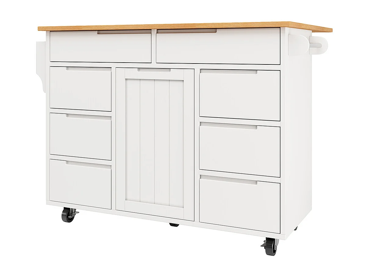 Buffet de cuisine blanc moderne extensible avec roulettes plan de travail étagère à épices et 8 tiroirs chariot de service fonctionnel