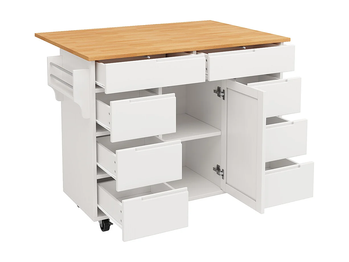 Buffet de cuisine blanc moderne extensible avec roulettes plan de travail étagère à épices et 8 tiroirs chariot de service fonctionnel