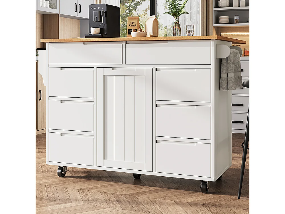 Buffet de cuisine blanc moderne extensible avec roulettes plan de travail étagère à épices et 8 tiroirs chariot de service fonctionnel