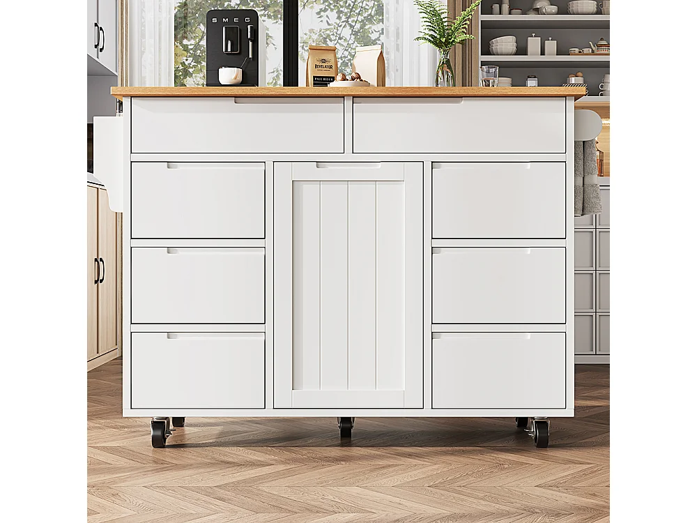 Buffet de cuisine blanc moderne extensible avec roulettes plan de travail étagère à épices et 8 tiroirs chariot de service fonctionnel