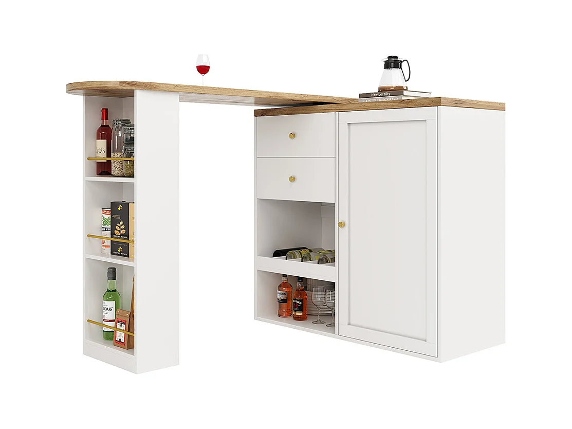 Buffet cuisine table bar pivotante 360 2 tiroirs armoire porte coulissante 3 niveaux rangement ouvert meuble salle à manger moderne