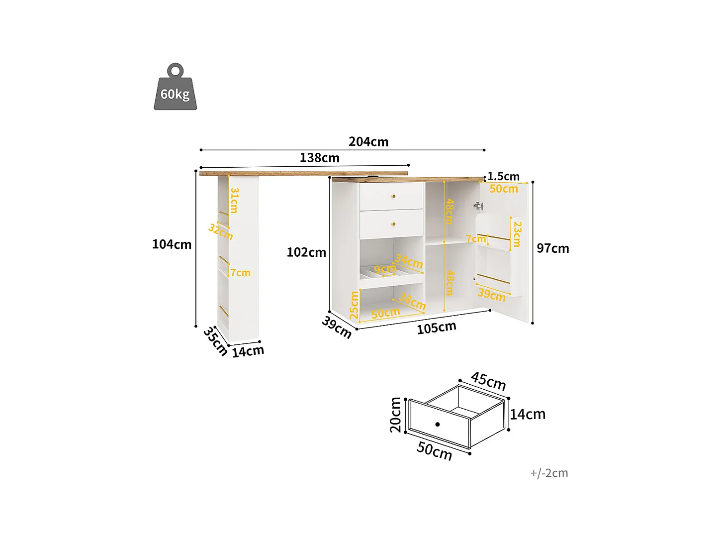 Buffet cuisine table bar pivotante 360 2 tiroirs armoire porte coulissante 3 niveaux rangement ouvert meuble salle à manger moderne