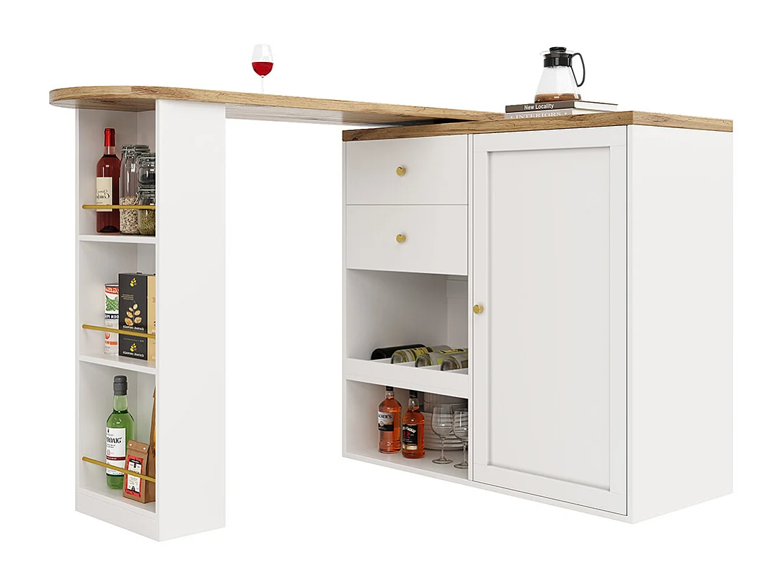 Buffet cuisine table bar pivotante 360 2 tiroirs armoire porte coulissante 3 niveaux rangement ouvert meuble salle à manger moderne