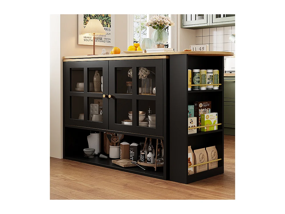 Buffet cuisine pivotant 360 noir moderne 5 rangements étagère snacks meuble salon chambre salle à manger multifonction