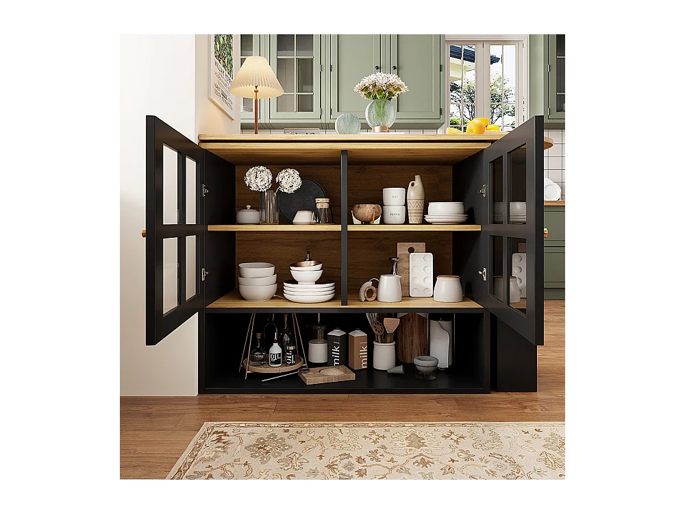 Buffet cuisine pivotant 360 noir moderne 5 rangements étagère snacks meuble salon chambre salle à manger multifonction