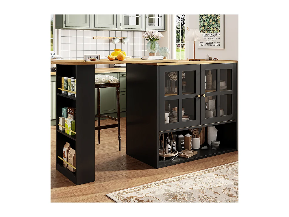 Buffet cuisine pivotant 360 noir moderne 5 rangements étagère snacks meuble salon chambre salle à manger multifonction