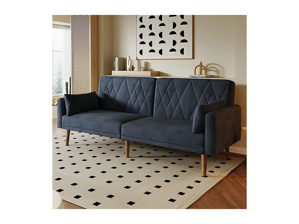 Canapé convertible droit deux places avec fonction couchage canapé-lit en velours gris foncé