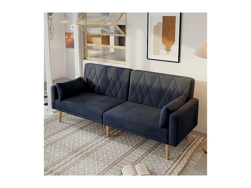 Canapé convertible droit deux places avec fonction couchage canapé-lit en velours gris foncé