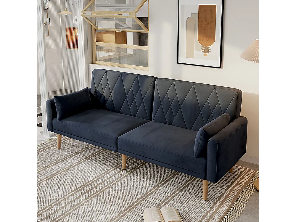 Canapé convertible droit deux places avec fonction couchage canapé-lit en velours gris foncé